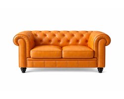 Chesterfield Bank - 2 Zits - Cognac - Oker geel - leer - Sofa