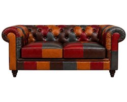 Chesterfield Bank - 2 Zits - Multicolor - Patchwork - Leer - Sofa - Chesterfield Bankstel