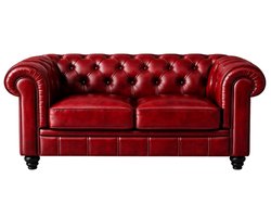 Chesterfield Bank - 2 Zits - Rood - leer - Sofa