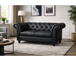 Chesterfield Bank 2-Zits - Zwart - Chesterfield Style - Sofa - Bankstel