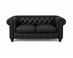 Chesterfield Bank - 2 Zits - Zwart - Leer - Sofa - Chesterfield Bankstel