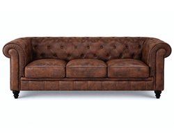 Chesterfield Bank - 3 Zits - Bruin - Vintage - Bankstel - Leer - Chesterfield meubel - Sofa