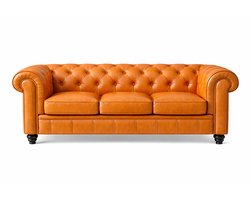 Chesterfield Bank - 3 Zits - Cognac - Oker geel - Leer - Sofa