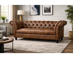 Chesterfield Bank 3-Zits - Curve Armleuningen - Vintage Bruin - Chesterfield - Sofa - Bankstel