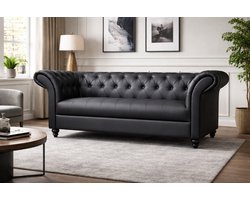 Chesterfield Bank 3-Zits - Curve Armleuningen - Zwart - Chesterfield - Sofa - Bankstel