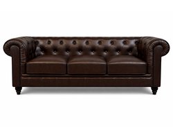 Chesterfield Bank - 3 Zits - Donker Bruin - Mokka - Leer - Sofa - Bankstel - Chesterfield Meubel