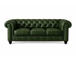 Chesterfield Bank - 3 Zits - Groen - Vintage - Leer - Sofa