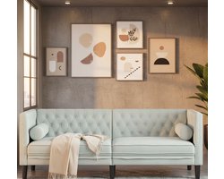 Chesterfield Bank 3-Zits in Lichtgrijs - Grijs - in Lichtgrijs Fluweel – Luxe - Medahomestore