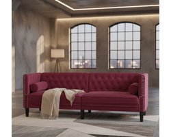 Chesterfield Bank 3-zits Medahomestore Luxe Fluwelen Bank – Rode Sofa met Armleuningen, Nekkussens & Klassiek Getufte Rugleuning – Comfortabele Gestoffeerde Woonkamerbank van Velvet