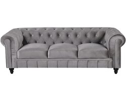 Chesterfield Bank - 3 Zits - Velvet Grijs - Fluweel - Leer - Sofa