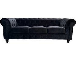 Chesterfield Bank - 3 Zits - Velvet Zwart - Fluweel - Sofa