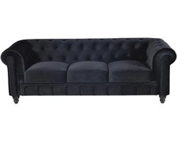 Chesterfield Bank 3-Zits - Velvet - Zwart - Fluweel- Sofa