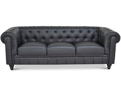 Chesterfield Bank - 3 Zits - Zwart - Leer - Sofa