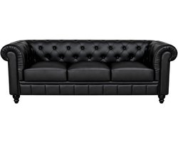 Chesterfield Bank - 3 Zits - Zwart - Leer - Sofa - Chesterfield Meubel - Bank - Bankstel