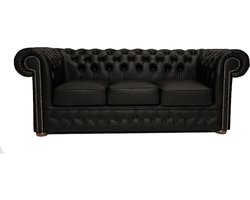 Chesterfield Bank First Class Leer | 3-zits | Mat Zwart| 2 tot 4 weken levertijd