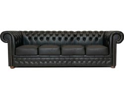 Chesterfield Bank First Class Leer | 4-zits | Shiny Zwart | 2 tot 4 weken levertijd