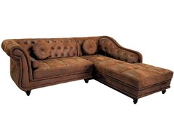 Chesterfield Bank - Hoekbank - 5 Zits - Vintage Bruin - Suede Leer - Sofa - Bankstel