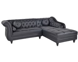 Chesterfield Bank - Hoekbank - 5 Zits - Zwart - Leer - Sofa - Bankstel