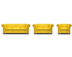 Chesterfield Bank Original Leer | 1 + 2 + 3 zits | Geel | 12 jaar garantie