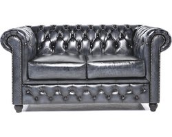 Chesterfield Bank Original Leer | 2-zits | Antiek Blauw | 12 jaar garantie