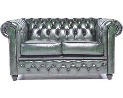 Chesterfield Bank Original Leer | 2-zits | Antiek Groen | 12 jaar garantie