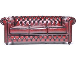 Chesterfield Bank Original Leer | 3-zits | Antiek Rood | 12 jaar garantie