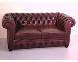 Chesterfield bank - "Springfield" - 2 zits - Antiek Leder Burgundy (Bordo rood)