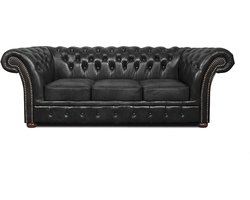 Chesterfield Bank Winfield Basic Leer | 3-zits | Shiny Zwart | 2 tot 4 weken levertijd