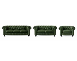 Chesterfield Banken 1-2-3 Zits - Groen Vintage - Set - Bank - Sofa - Leer