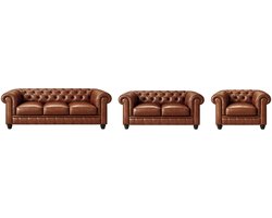 Chesterfield Banken 1-2-3 Zits - Kaneel Bruin - Set - Bank - Sofa - Leer