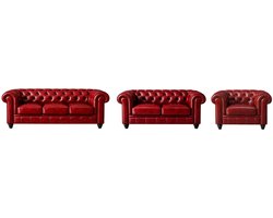 Chesterfield Banken 1-2-3 Zits - Rood - Set - Bank - Sofa - Leer