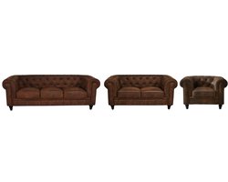 Chesterfield Banken 1-2-3 Zits - Vintage Bruin - Set - Bank - Sofa - Leer