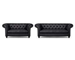 Chesterfield Banken Set 2 & 3 Zits - Curve Armleuningen - Zwart - Chesterfield - Sofa - Bankstel