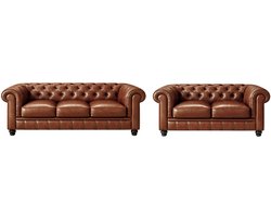 Chesterfield Banken Set - Leder - 2 & 3 Zits - Kaneel Bruin - Design