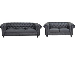 Chesterfield Banken Set - Leder - 2 & 3 Zits - Zwart - Design