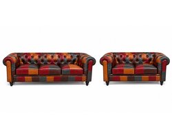 Chesterfield Banken Set - Patchwork - Multicolor - Leder - 2 & 3 Zits