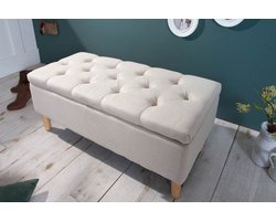 Chesterfield borstbank CASTLE 100cm beige bank landelijke stijl met opbergruimte - 40408