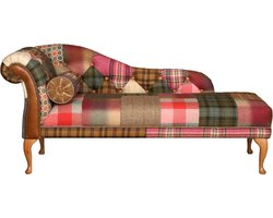 Chesterfield Chais Longue Daybed Multicolor Patchwork Stof met Cognac leer