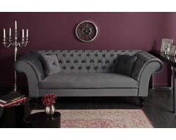 Chesterfield Design 3-zits loungebank PARIS 225cm zilvergrijs fluweel 3-zits inclusief kussens - 40148