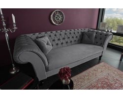Chesterfield Design 3-zits loungebank PARIS 225cm zilvergrijs fluweel 3-zits inclusief kussens - 40148