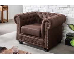 Chesterfield fauteuil 110cm vintage bruin met knoopstiksel en veerkern - 40654