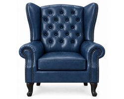 Chesterfield Fauteuil - Blauw - Leer - Stoel Chesterfield - Arm Chair - Lounge Chair - Clubfauteuil - Relaxfauteuil - Loungestoel - Zetel