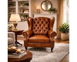 Chesterfield Fauteuil - Bruin - Leer - Stoel Chesterfield - Arm Chair - Chesterfield Meubel
