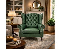 Chesterfield Fauteuil - Groen - Leer - Stoel Chesterfield - Arm Chair - Lounge Chair - Clubfauteuil - Relaxfauteuil - Loungestoel - Zetel