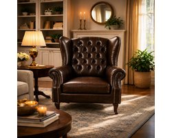 Chesterfield Fauteuil - Mokka Donker Bruin - Leer - Stoel Chesterfield - Lounge Chair - Clubfauteuil - Relaxfauteuil - Loungestoel - Zetel