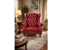Chesterfield Fauteuil - Rood - Leer - Stoel Chesterfield - Arm Chair - Chesterfield Meubel