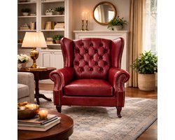 Chesterfield Fauteuil - Rood - Leer - Stoel Chesterfield - Arm Chair - Lounge Chair - Clubfauteuil - Relaxfauteuil - Loungestoel - Zetel