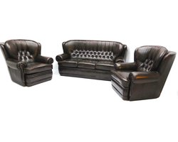 Chesterfield klassiek bankstel NEW CASTLE 3+1+1 zits leder Brown