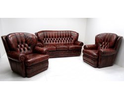 Chesterfield klassiek bankstel NEW CASTLE 3+1+1 zits leder Burgundy (Bordo)