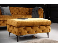 Chesterfield kruk MODERN BAROK 90cm mosterdgeel fluweel Ottomaanse voetenbank - 44395